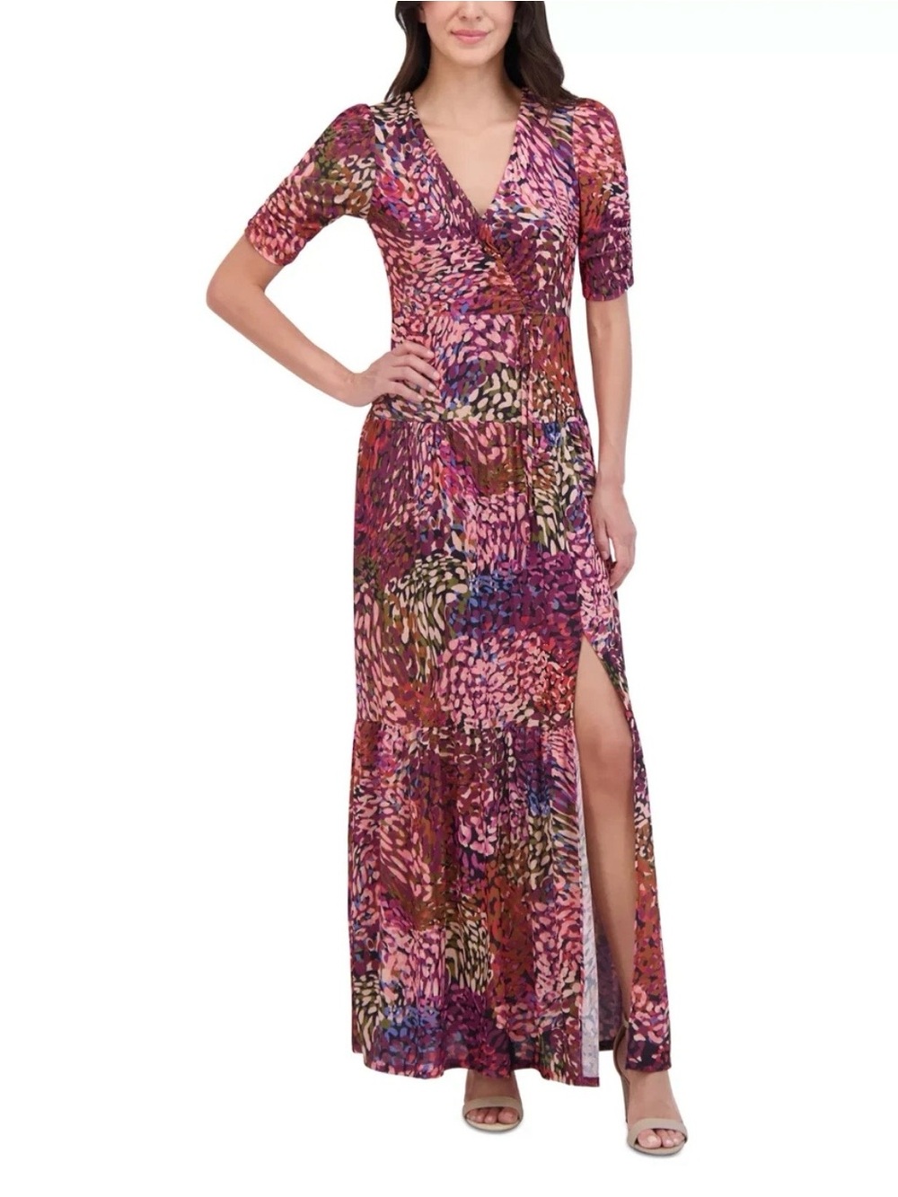 Vince Camuto Women’s Shirred Sleeve Chiffon Tiered Maxi Dress Size 4 NWT
